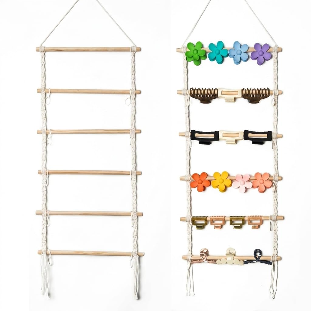 Macrame Hanging Claw Clip Organizer  Boho Wall Hanging Storage For Women & Girls (Clips Not Included)