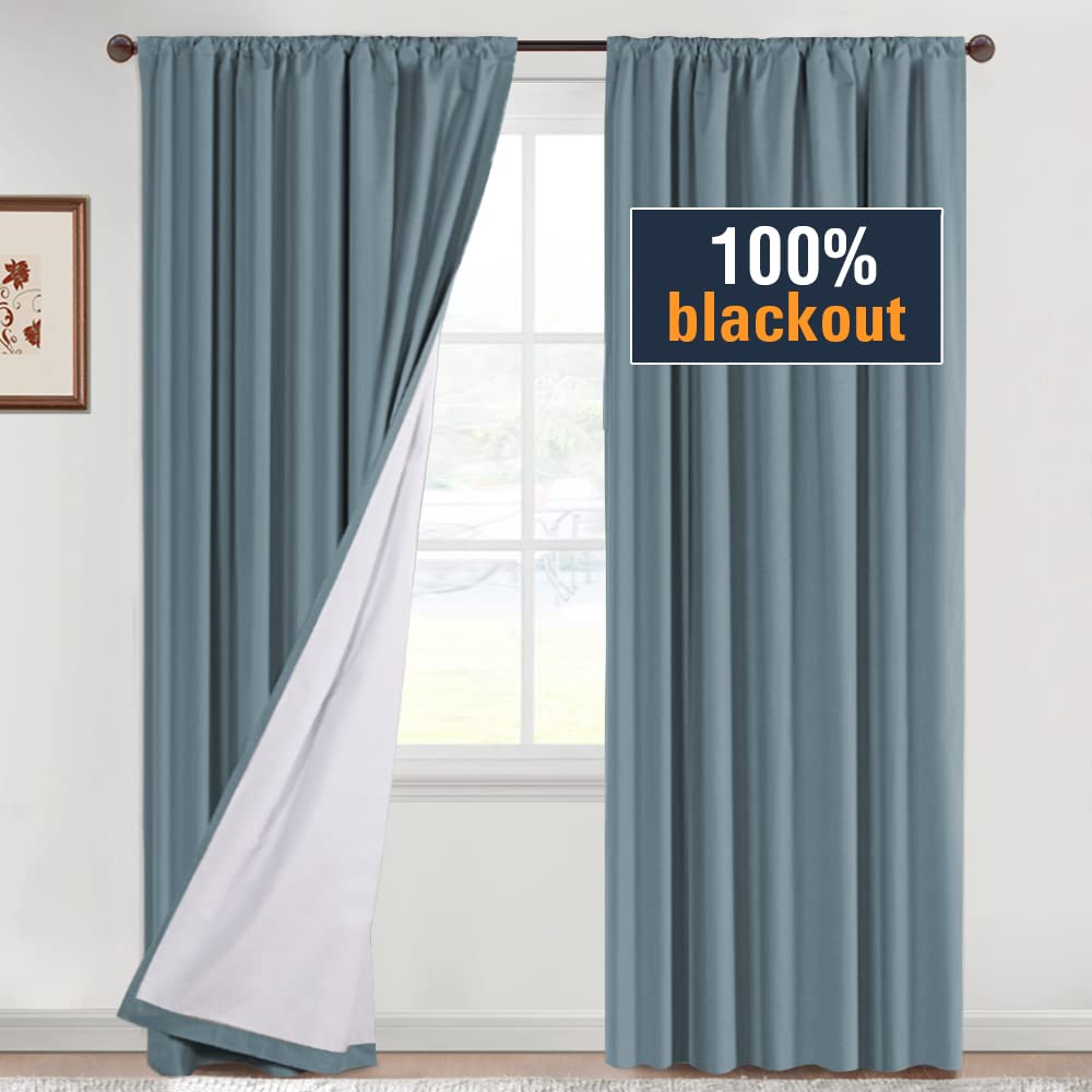 H.Versailtex 100% Blackout Curtains 84 Inches Long Full Light Blocking Curtain Draperies For Bedroom Living Room Thermal Insulated Functional Soft Thick Window Treatment Set Of 2 Panels, Stone Blue