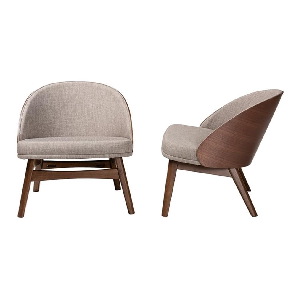 Baxton Studio Lovella Mid-Century Modern Grey Fabric And Walnut Brown Finished Wood 2-Piece Accent Chair Set