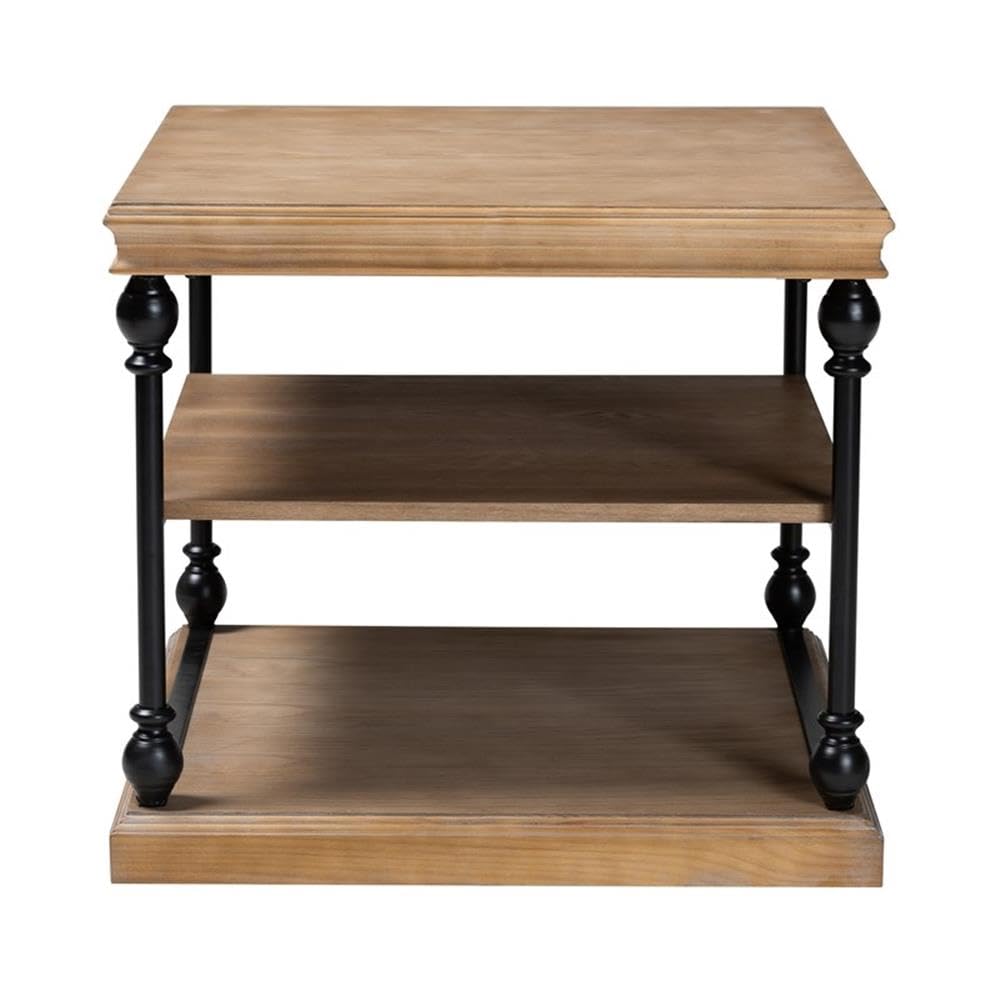 Baxton Studio Sebastian Greywashed Wood and Black Metal 3-Tier End Table