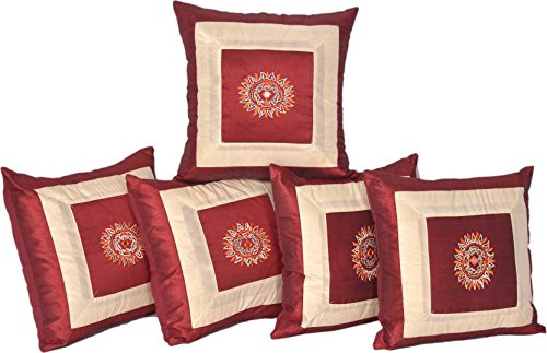 Indigenous Embroidered Cushions Cover (Pack Of 5, 41 Cm*41 Cm, Maroon)