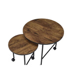 Acme Oblis 2-Piece Round Wooden Top Nesting Tables in Vintage Oak