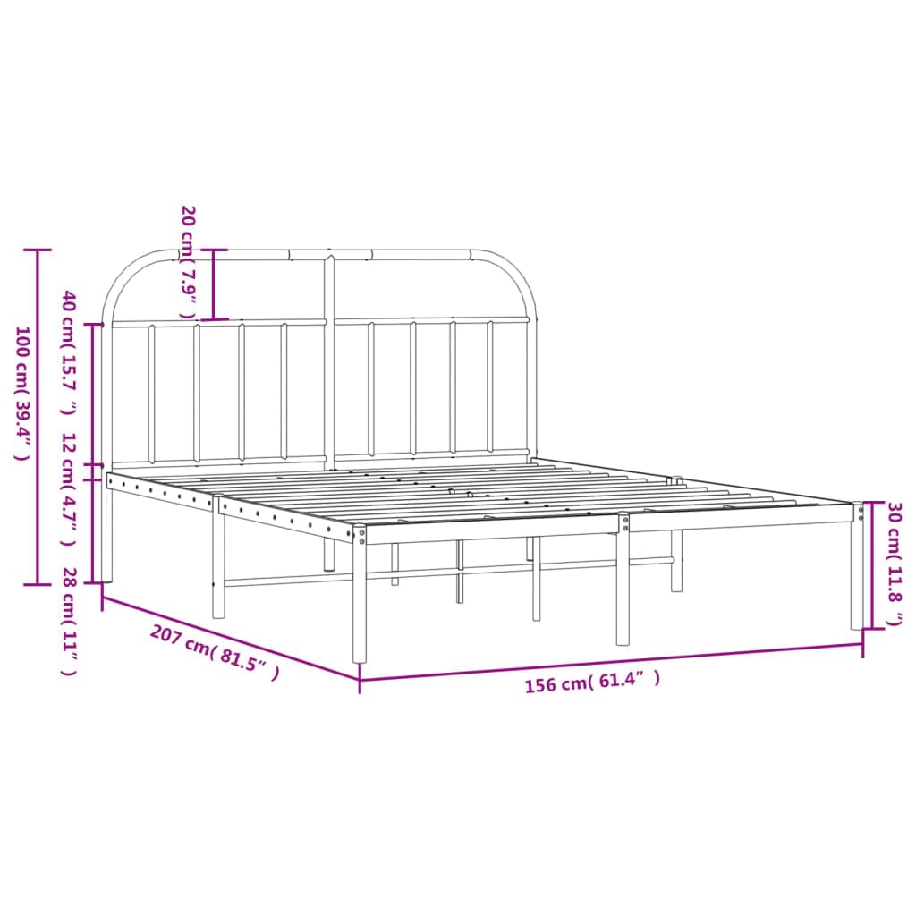 vidaXL 12 Inch White Queen Bed Frame with Headboard, Sturdy Metal Platform Bed Frame & Slats, Extra Under Bed Storage, No Box Spring Needed, Without Mattress