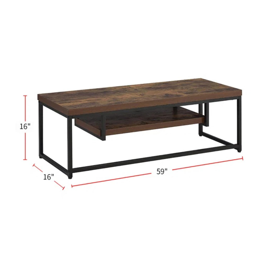 Acme Bob Wooden TV Stand with Underneath Shelf in Weathered Oak and Black