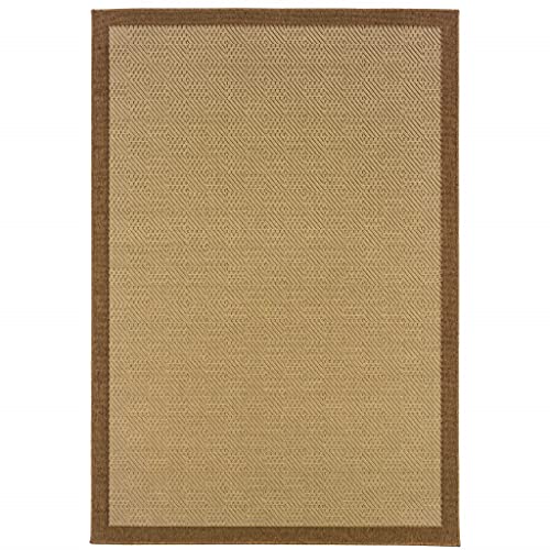 HomeRoots Polypropylene 5’x8’ Beige and Brown Plain Indoor Outdoor Area Rug