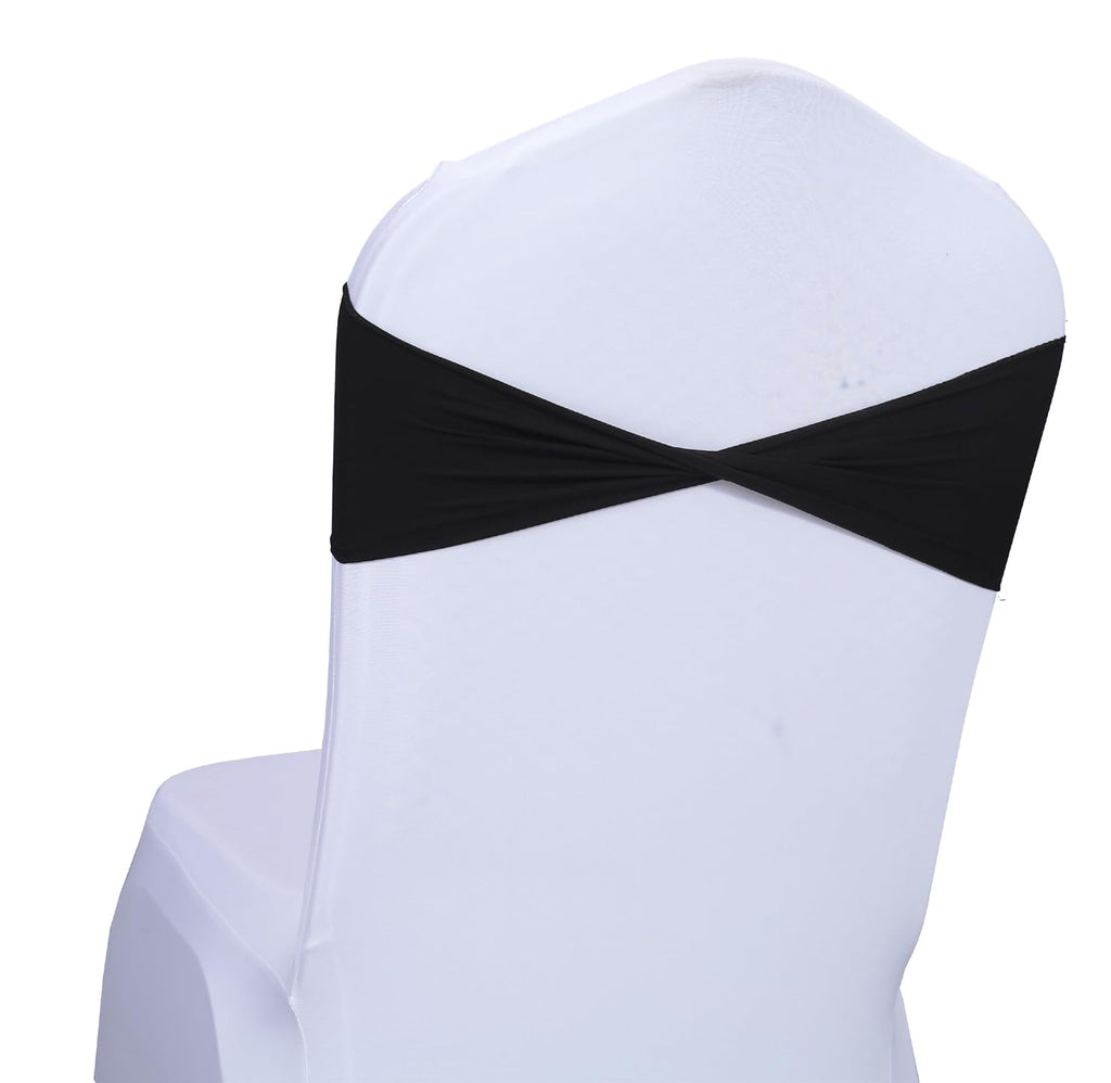 Mds Pack Of 100 Spandex Chair Sashes Bow Sash Elastic Chair Bands Ties Without Buckle For Wedding And Events Decoration Spandex Slider Sashes Bow - Black