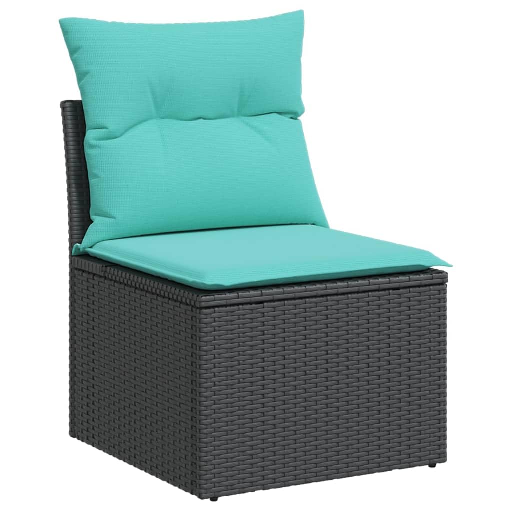 vidaXL Patio Sofa Armless with Cushions - Outdoor Seating, Black Poly Rattan, Storage Function, Comfortable, Weather-Resistant