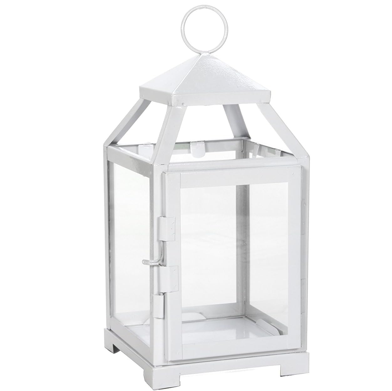 Hosley 12 Inch High Clear Glass and Iron White Classic Style Lantern Ideal Gift for Weddings Bridals Special Occasions Parties A