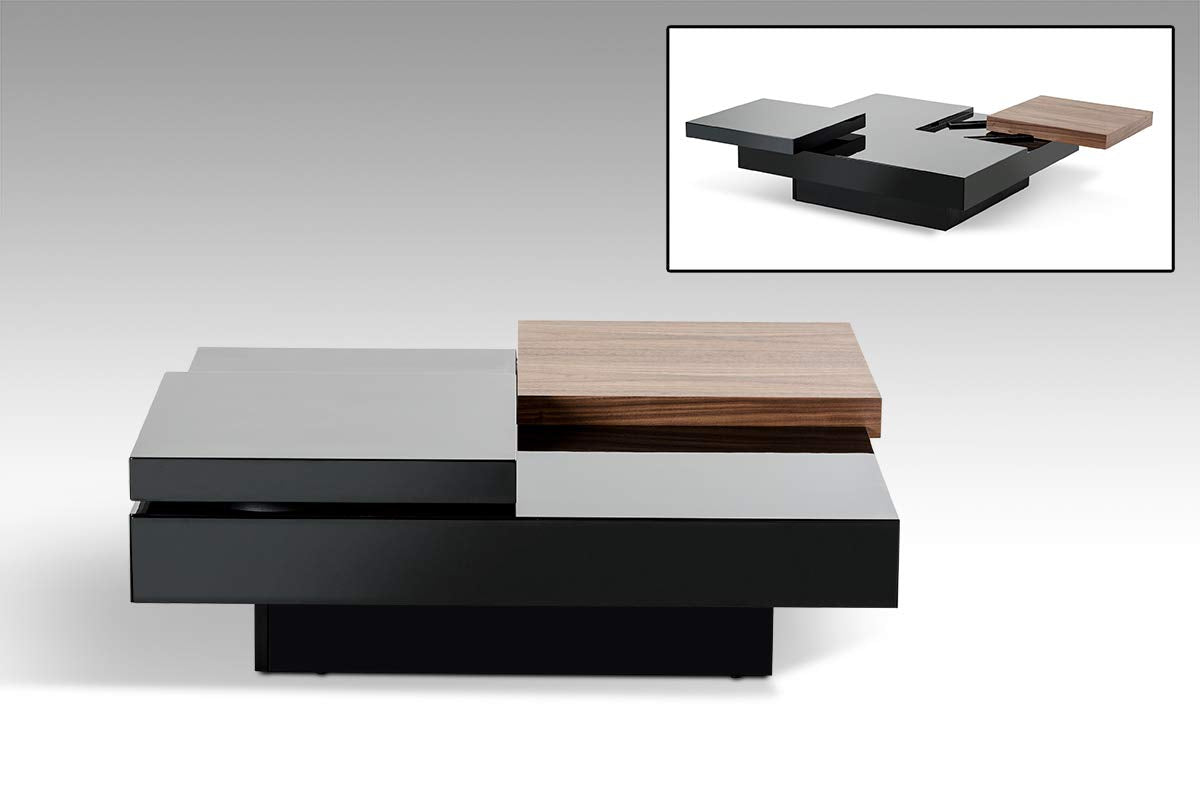 HomeRoots Walnut & Black MDF, Veneer 13' Walnut and Black MDF and Veneer Coffee Table