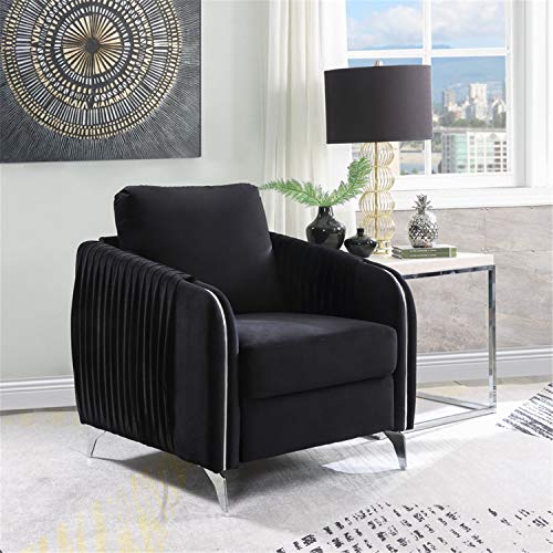 Lilola Home Hathaway Black Velvet Modern Chic Accent Armchair