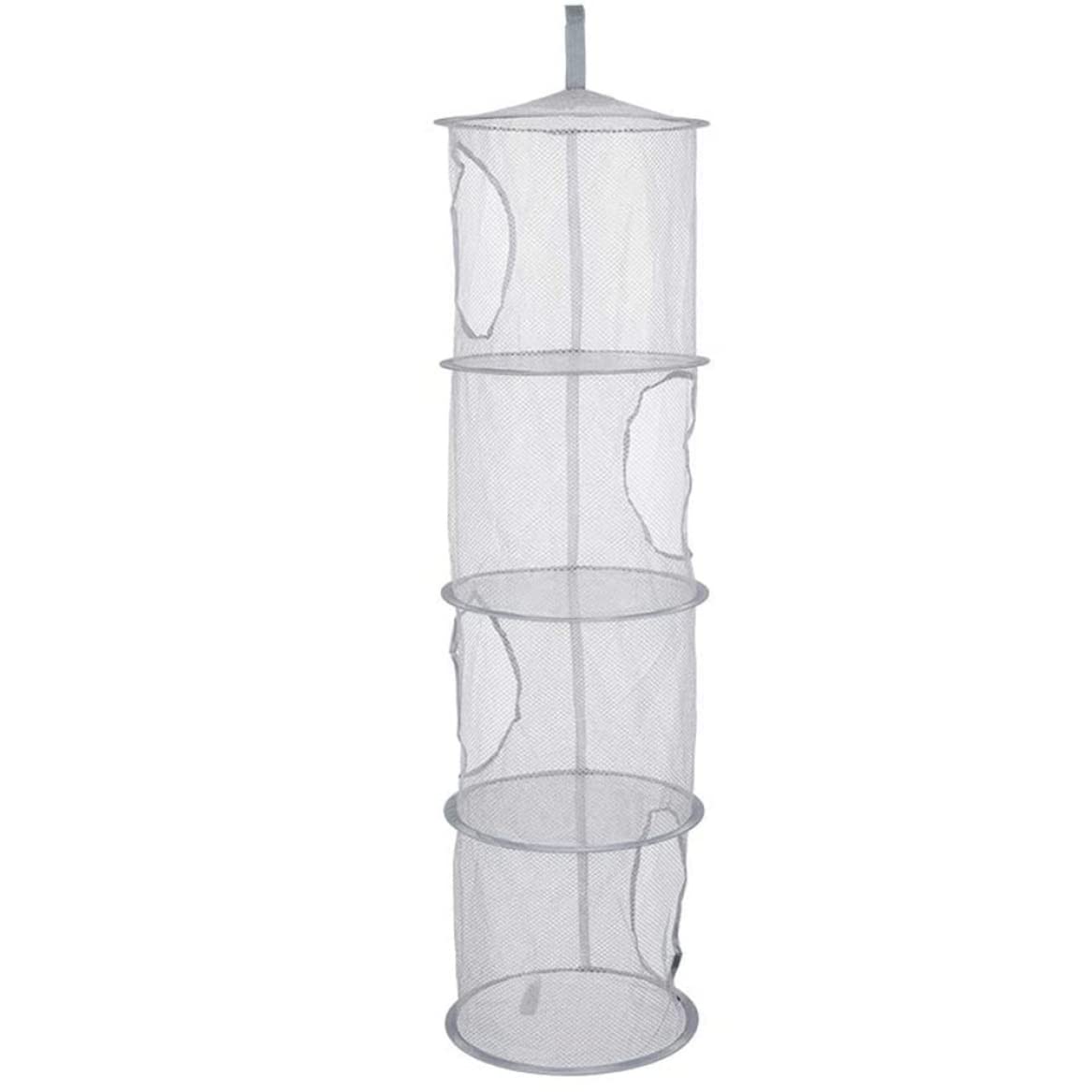 Eioflia Wardrobe Storage Organiser, Hanging Mesh Basket 4 Compartments Clothes Storage Net Organizer Collapsible Mesh Shelf Drye