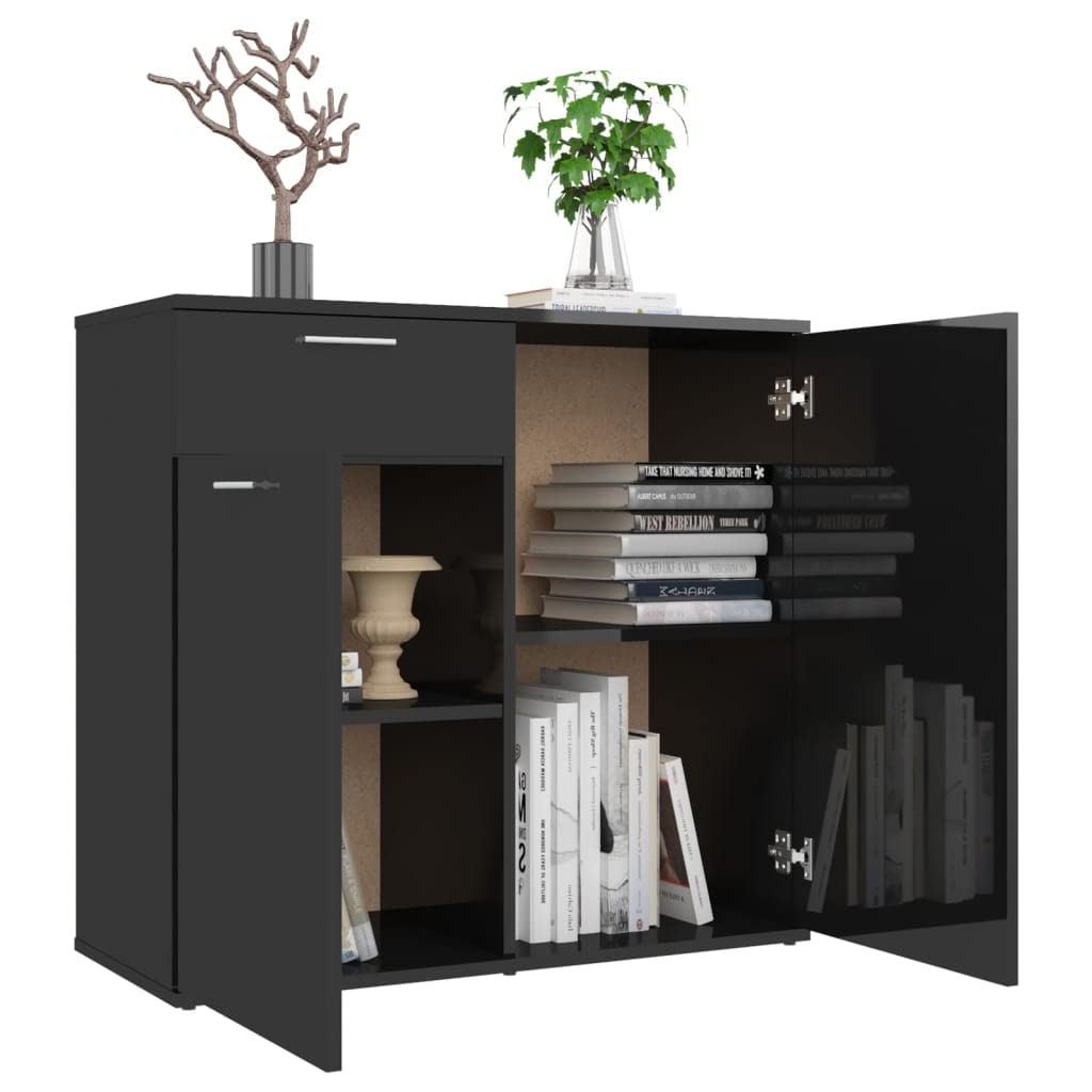 vidaXL Sideboard High Gloss Black 31.5&quot;x14.2&quot;x29.5&quot; Chipboard