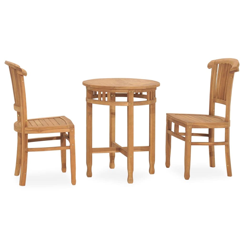 vidaXL Patio Dining Set - Retro Style - 3-Piece Set - Solid Teak Wood Construction - Includes Table and Two Chairs - Easy Assembly and Weather Resistant, Brown.