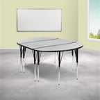 Flash Furniture 3 Piece 76" Oval Wave Collaborative Grey Thermal Laminate Activity Table Set - Standard Height Adjustable Legs