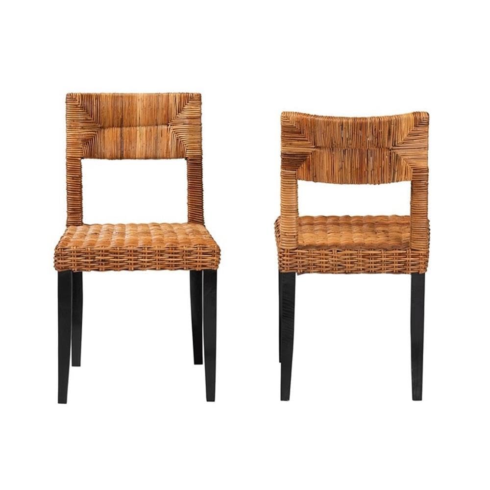bali & pari Manrico 18.1&quot; Wood & Rattan Dining Chair in Dark Brown (Set of 2)
