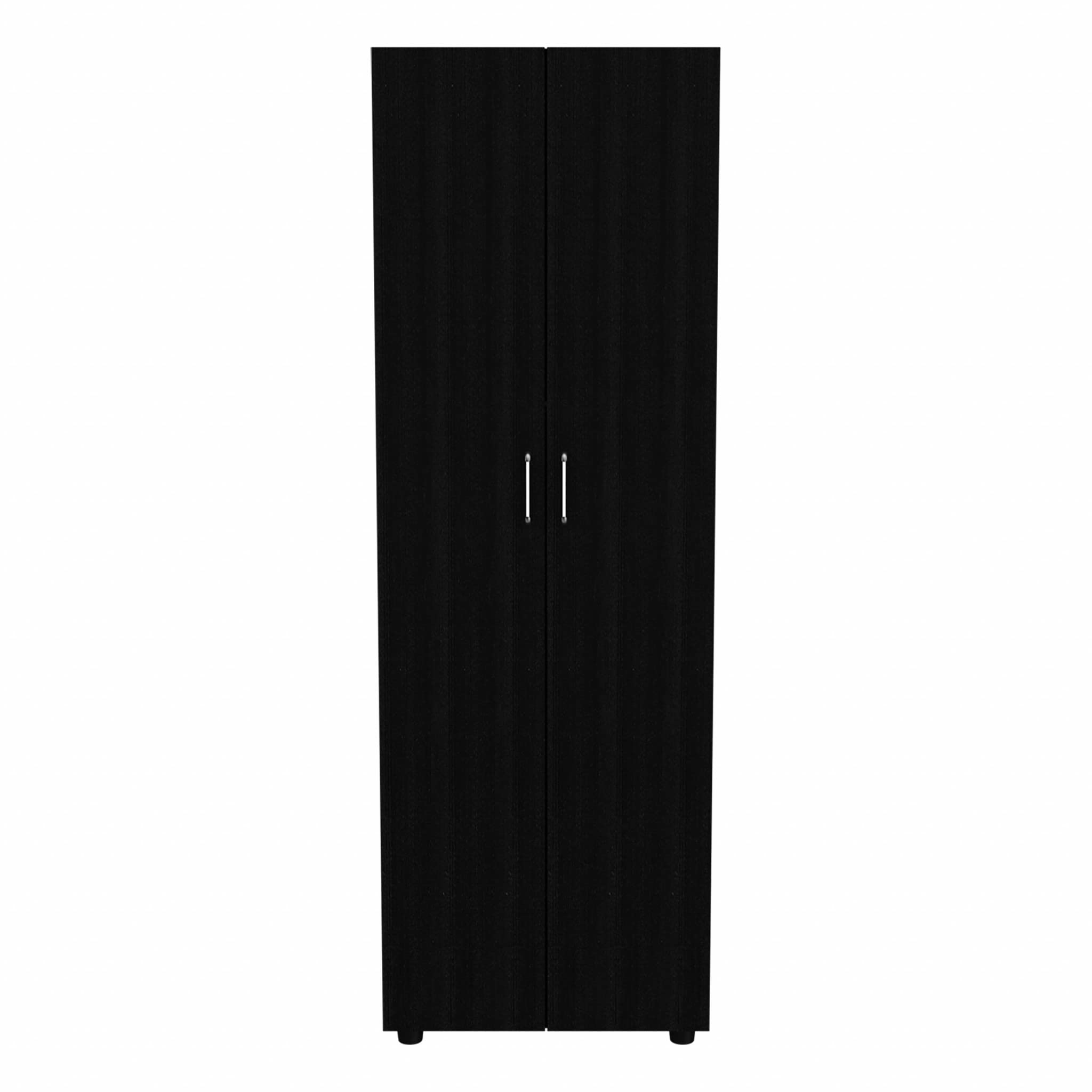 HomeRoots Particle Board 71&quot; Black Tall Two Door Closet