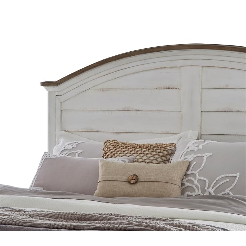 American Woodcrafters Meadowbrook White-Washed Wood Farmhouse King Size Arched Panel Headboard