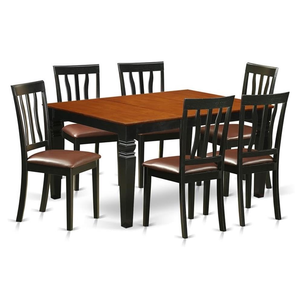 East West Furniture WEAN7-BCH-LC 7 Piece Dining Room Furniture Set Consist of a Rectangle Kitchen Table with Butterfly Leaf and 6 Faux Leather Upholstered Chairs, 42x60 Inch, Black & Cherry