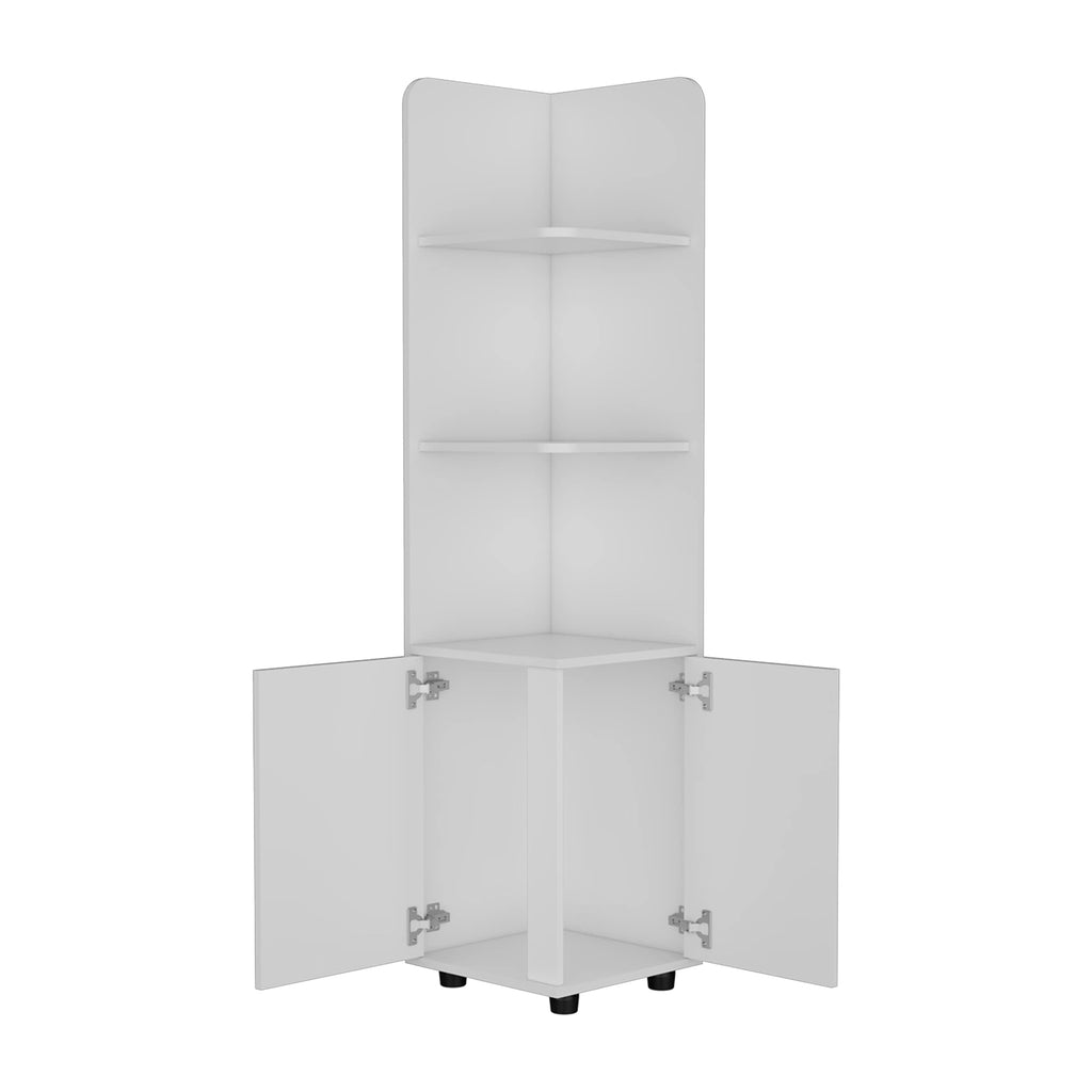 Depot E-Shop Vestal Tall Corner Cabinet With 3-Tier Shelf And 2-Door, White