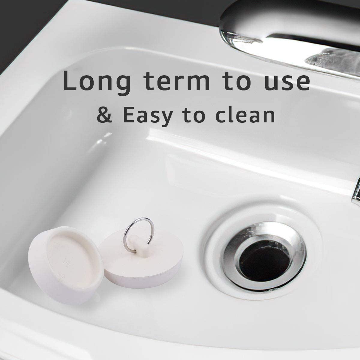 4 Sizes White Drain Stopper, Rubber Sink Stopper Plug With Hanging Ring For Bathtub Kitchen And Bathroom