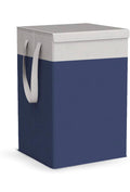 Foldable Laundry Hamper with Lid, Navy Blue and Grey, Fabric, Handles Included