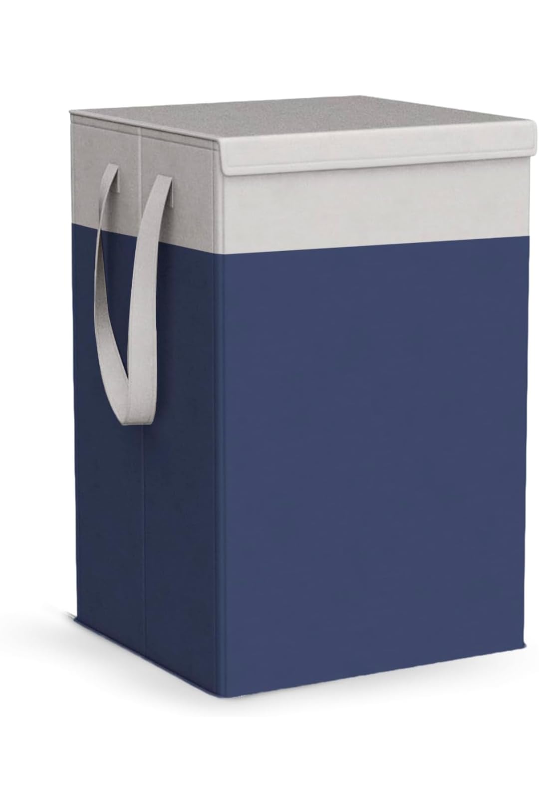 Foldable Laundry Hamper with Lid, Navy Blue and Grey, Fabric, Handles Included