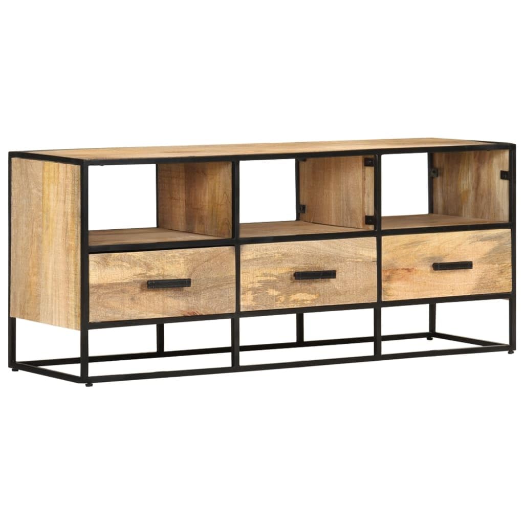 vidaXL TV Stand - Solid Rough Mango Wood TV Cabinet with Drawers and Shelves - Natural Finish - Retro Industrial Style - 43.3&quot;x11.8&quot;x17.7&quot;