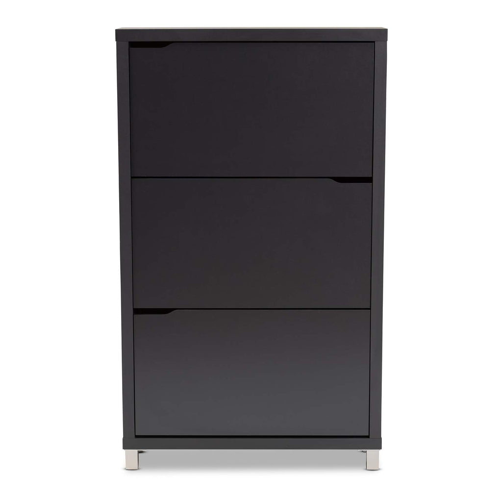 Baxton Studio Simms Modern and contemporary Dark Grey Finished Wood Shoe Storage Cabinet with 6 Fold-Out Racks