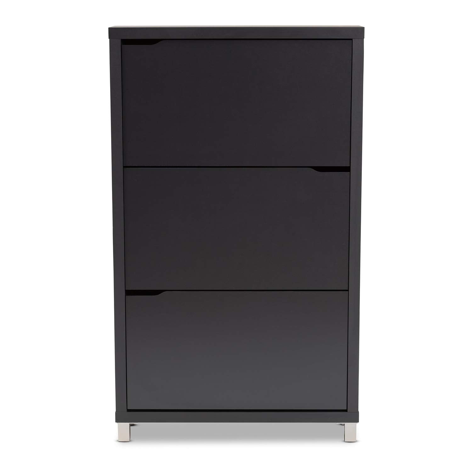 Baxton Studio Simms Modern and contemporary Dark Grey Finished Wood Shoe Storage Cabinet with 6 Fold-Out Racks