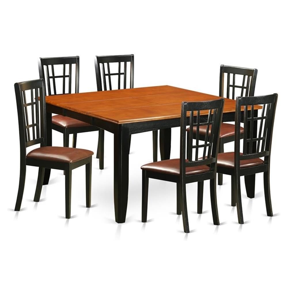 East West Furniture PFNI7-BCH-LC 7 Piece Dining Table Set Consist of a Square Wooden Table with Butterfly Leaf and 6 Faux Leather Dining Room Chairs, 54x54 Inch, Black & Cherry