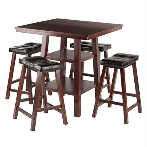 Ergode Wood Perrone High Table Set | Expandable Dining Solution | 2 Stools | Walnut Finish | Space-Saving | 160lbs Weight Limit (94506-VV)