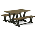 East West Furniture V2-676 3 Piece Dining Table Set for Small Spaces Contains a Rectangle Dining Room Table with V-Legs and 2 Dining Bench, 36x60 Inch, Multi-Color