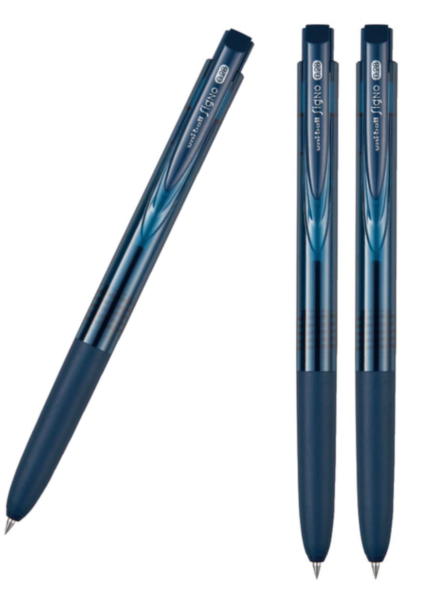 Uni Japan Signo Rt1 Retractable Gel Ink Pen, Ultra Micro Point 0.28Mm, Renewal 2021 Rubber Grip, Blue Black 3 Pens With Kanji Lo