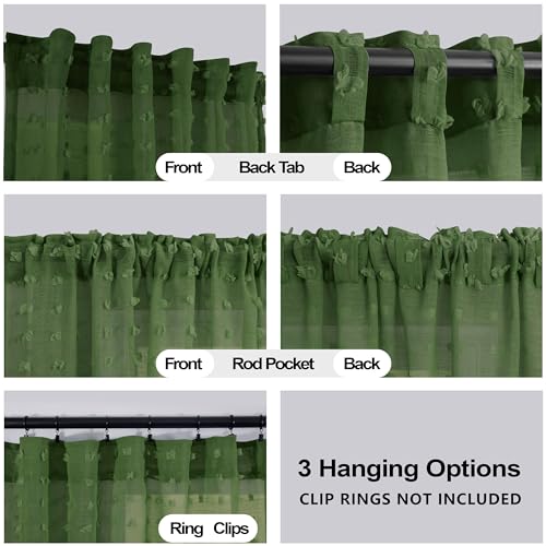 Koufall Dark Green Curtains 63 Inch Length For Living Room,Sheer Curtains For Bedroom 63 Inches Long,Olive Green