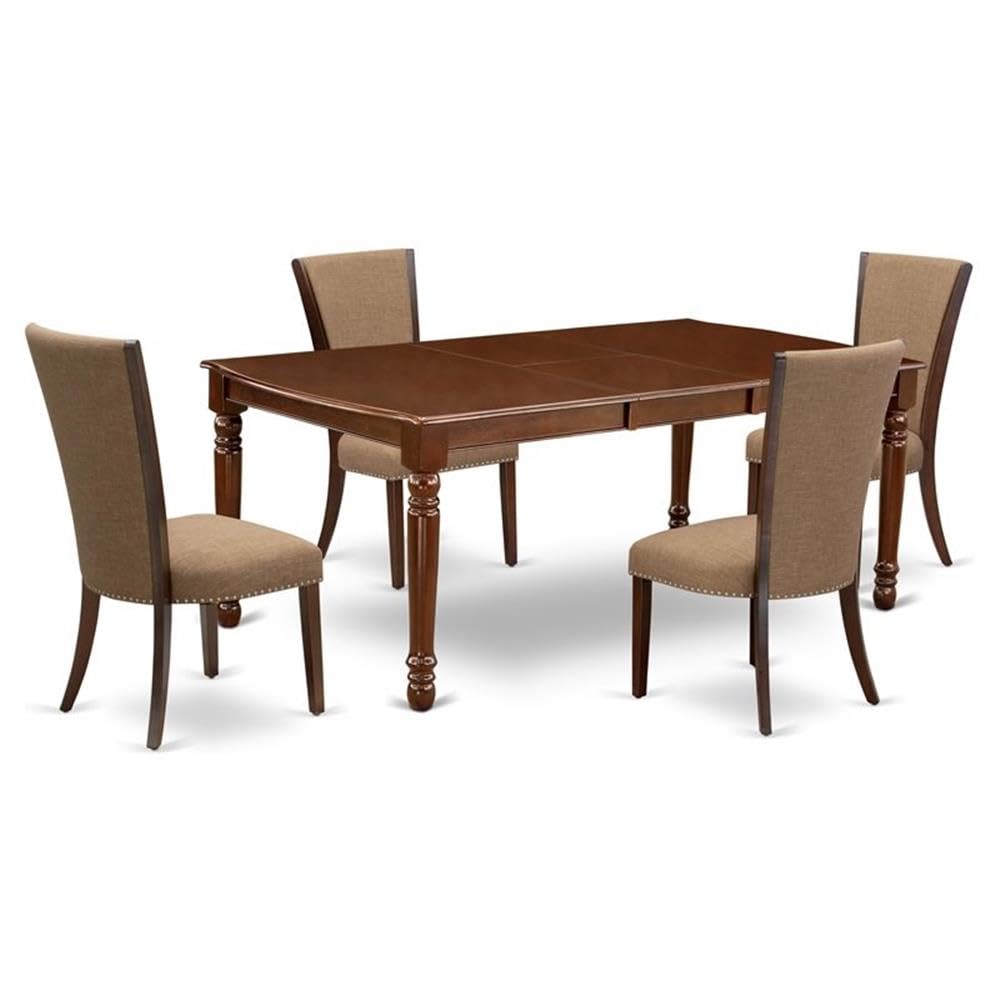 East West Furniture Dove5-Mah-47 5 Piece Dining Table Set Includes A Rectangle Wooden Table With Butterfly Leaf And 4 Light Sable Linen Fabric Upholstered Chairs, 42X78 Inch, Mahogany
