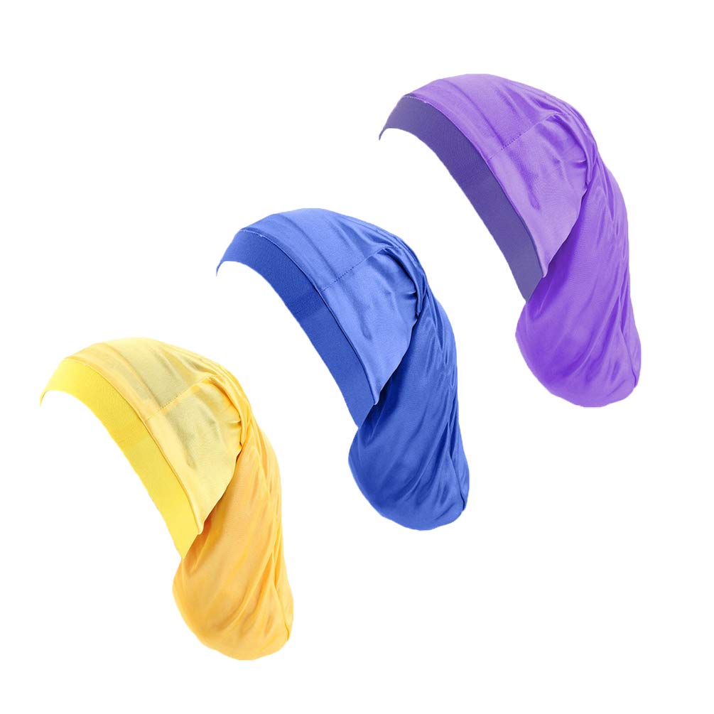 Unisex Spandex Braids & Dreadlocks Cap 3 Packed,Jumbo Satin Night Sleep Bonnet Hair Covers for Men Women (B1-Yellow)