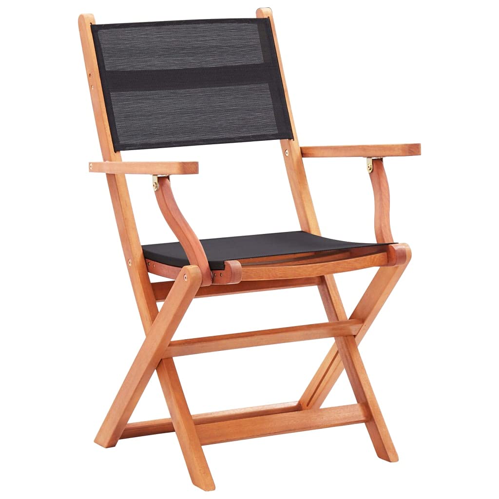 vidaXL Solid Eucalyptus Wood Folding Patio Chairs with Black Textilene Seat and Back