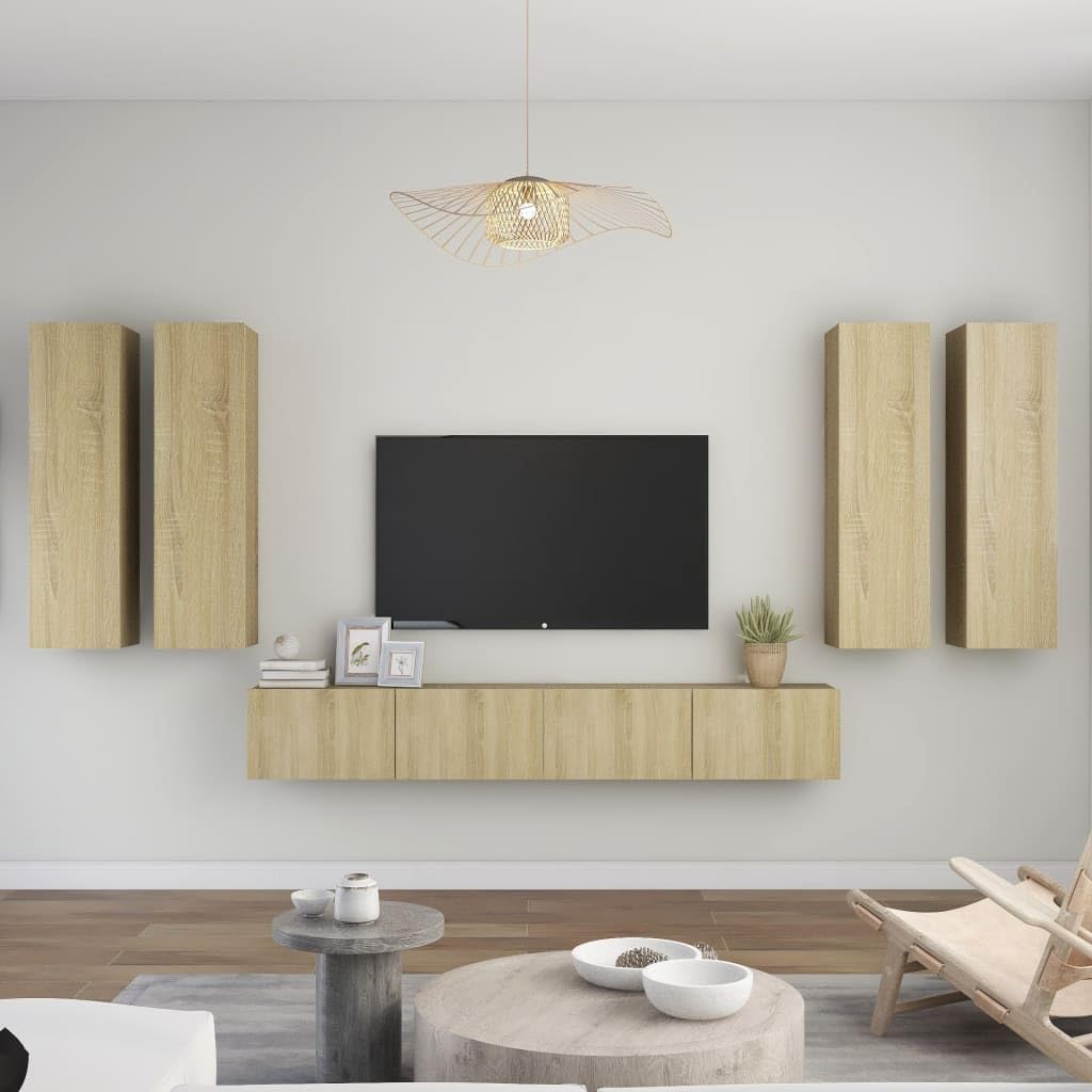 vidaXL TV Cabinet Set 6 Piece Living Room Bedroom Furniture HiFi Stereo Cabinet TV Stand Media Unit Entertainment Center Engineered Wood Sonoma Oak