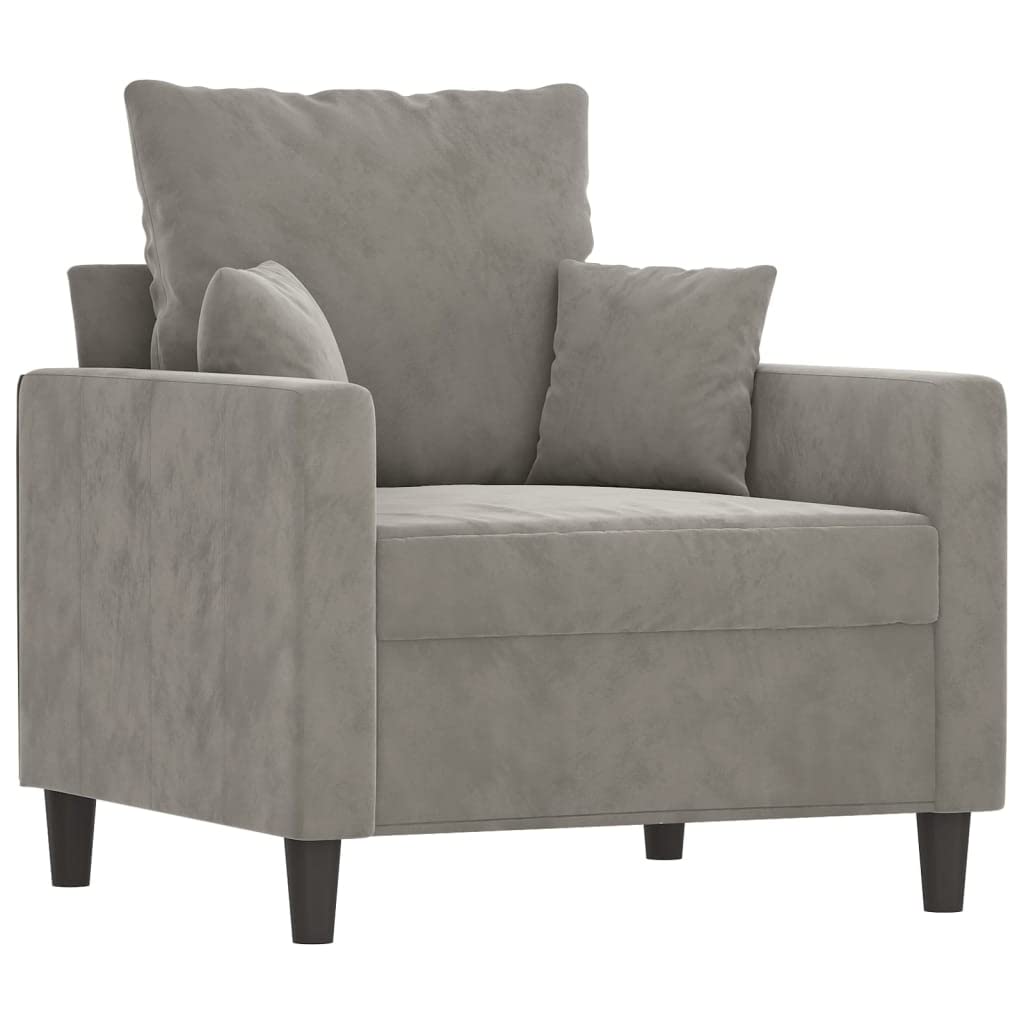 vidaXL Modern 1-Seater Sofa Chair in Light Gray Velvet - Comfortable and Stylish Living Room Furniture - Robust Design with Metal and Plywood.