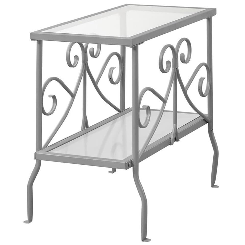 Monarch Specialties I Metal Accent Table with Tempered Glass, Silver