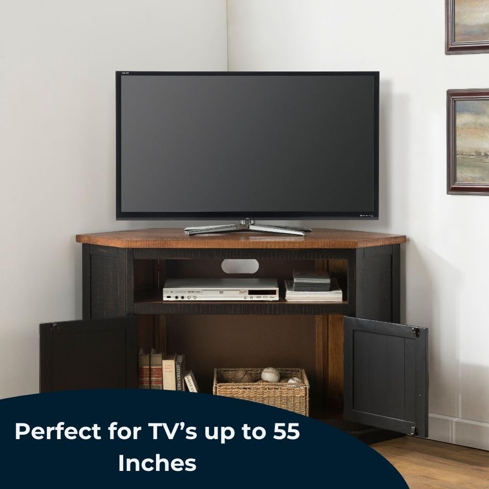 Martin Svensson Home Rustic Corner Tv Stand, Antique Black And Honey Tobacco
