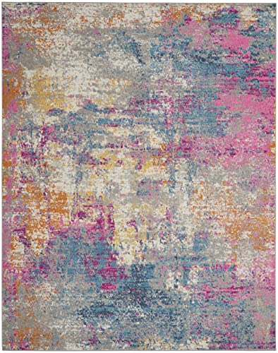 HomeRoots Ivory/Multi 100% Polypropylene 8â?? x 10â?? Ivory and Multi Abstract Area Rug