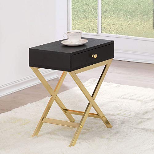 Acme Coleen 1-Drawer Metal Tube End Table In Black And Brass