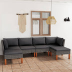 vidaXL 6-Piece Gray Patio Lounge Set - Poly Rattan Outdoor Seating with Cushions, Eucalyptus Wood Legs, Easy Assembly, Modern Farmhouse Design