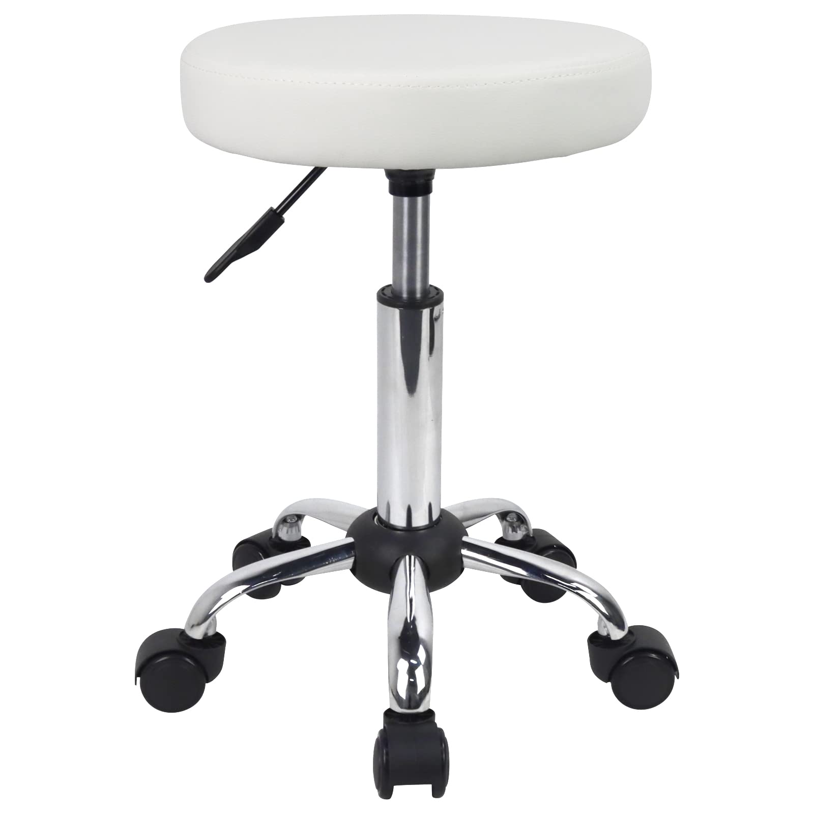 FURWOO Adjustable Salon Chair Small Rolling Stool with Wheels for Spa Salon Massage Home Office White