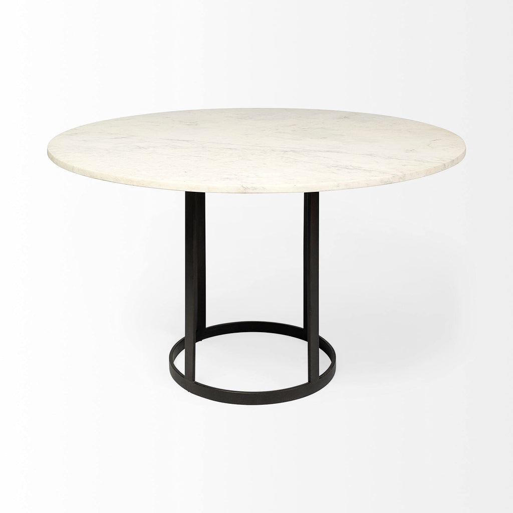HomeRoots 48' Round White Marble Top with Black Metal Base Dining Table