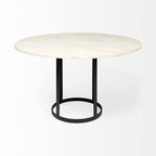 HomeRoots 48' Round White Marble Top with Black Metal Base Dining Table