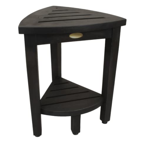 Mod Gray Teak 18'' Curvilinear Corner Shower Bench With Shelf