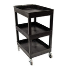 Luxor"24"" x 18"" Plastic Utility Tub Cart- Three Shelf- Black" -SEC111-B