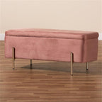 Baxton Studio Rockwell Contemporary Glam and Luxe Blush Pink Velvet Fabric Upholstered and Gold Finished Metal Storage Bench